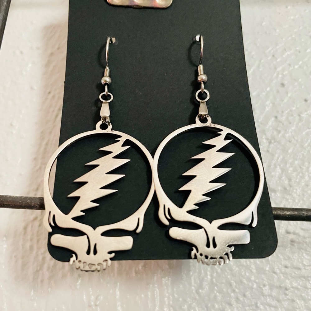 COPY - Grateful Dead Stealie Bolt Earrings
